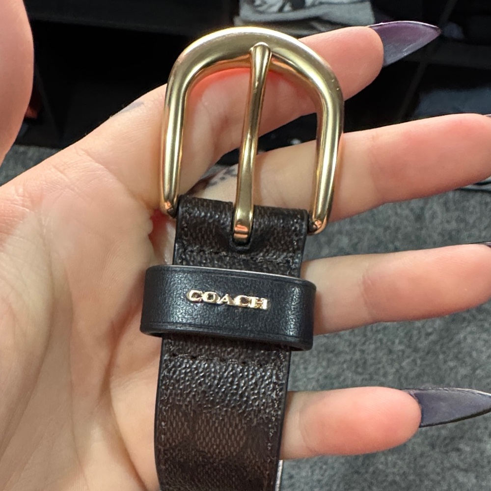 Coach Dark Brown Leather woman’s belt with Gold Buckle